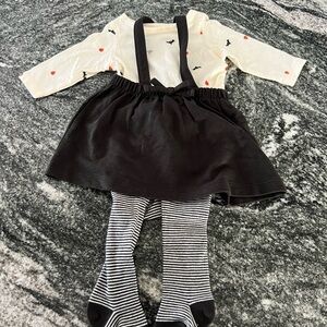 Carter's Halloween Black and White Dress Set with Striped Tights. Size Newborn